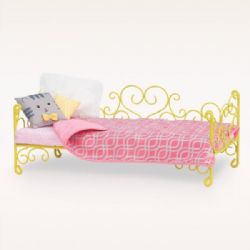 ACCESSOIRES OG - LIT COEURS JAUNES SCROLLWORK BED POUR POUPÉE DE 46 CM